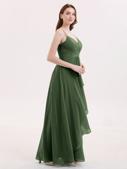 Mousseline Robe Demoiselle d'honneures avec Jupe Cascade Olive Verte
