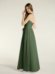 Illusion Col Croisé Taille Tulle Robes Olive Verte