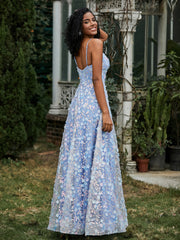 Robe Florale en A-ligne Appliquée en Dentelle à Col en V Sauge Poudrée Grande Taille