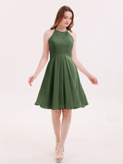 Short Mousseline Robe Demoiselle d'honneur avec Poche Olive Verte