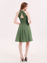 Short Mousseline Robe Demoiselle d'honneur avec Poche Olive Verte