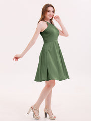 Short Mousseline Robe Demoiselle d'honneur avec Poche Olive Verte