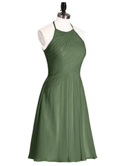 Short Mousseline Robe Demoiselle d'honneur avec Poche Olive Verte