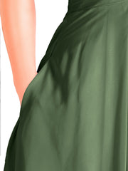 Short Mousseline Robe Demoiselle d'honneur avec Poche Olive Verte
