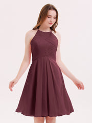 Short Mousseline Robe Demoiselle d'honneur avec Poche Cabernet Grande Taille