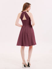 Short Mousseline Robe Demoiselle d'honneur avec Poche Cabernet Grande Taille