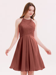 Short Mousseline Robe Demoiselle d'honneur avec Poche terracotta