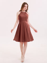 Short Mousseline Robe Demoiselle d'honneur avec Poche terracotta