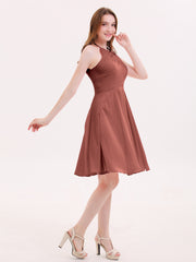 Short Mousseline Robe Demoiselle d'honneur avec Poche terracotta