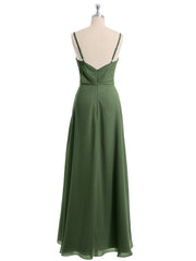 Spaghetti Bretelle Haut Bas Mousseline Robes Avec Nœud Olive Verte