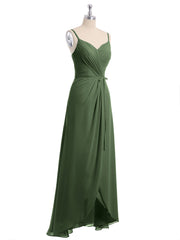 Spaghetti Bretelle Haut Bas Mousseline Robes Avec Nœud Olive Verte