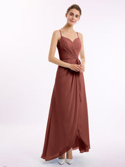Spaghetti Bretelle Haut Bas Mousseline Robes Avec Nœud terracotta