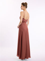 Spaghetti Bretelle Haut Bas Mousseline Robes Avec Nœud terracotta Grande Taille