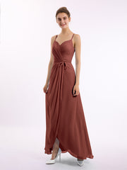 Spaghetti Bretelle Haut Bas Mousseline Robes Avec Nœud terracotta
