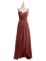 Spaghetti Bretelle Haut Bas Mousseline Robes Avec Nœud terracotta Grande Taille