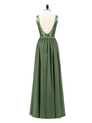 Paillettes et Mousseline Robe avec Fente Olive Verte