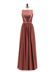 Paillettes et Mousseline Robe avec Fente terracotta