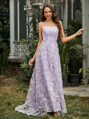 Robe Florale à Encolure Carrée avec Traîne Balayage et Fente Sauge Poudrée Grande Taille
