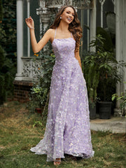 Robe Florale à Encolure Carrée avec Traîne Balayage et Fente Corail Grande Taille