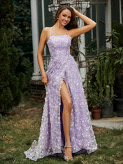 Robe Florale à Encolure Carrée avec Traîne Balayage et Fente Corail Grande Taille