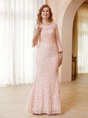 Robe Longueur au Sol en Dentelle à Col en Scoop Rose Perle