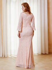 Robe Longueur au Sol en Dentelle à Col en Scoop Rose Perle Grande Taille