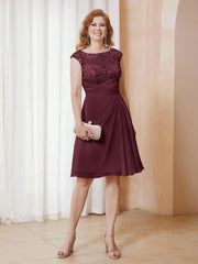 Robe de A-ligne en Mousseline avec Encolure Illusion Longueur aux Genou en Dentelle Cabernet Grande Taille
