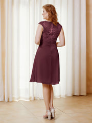 Robe de A-ligne en Mousseline avec Encolure Illusion Longueur aux Genou en Dentelle Cabernet Grande Taille