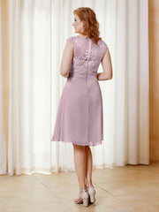 Robe de A-ligne en Mousseline avec Encolure Illusion Longueur aux Genou en Dentelle Dusk Grande Taille