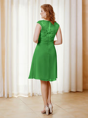 Robe de A-ligne en Mousseline avec Encolure Illusion Longueur aux Genou en Dentelle Vert Grande Taille