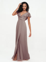 A-ligne Robes à Col en V en Mousseline avec Poches Dusk Grande Taille