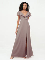 A-ligne Robes à Col en V en Mousseline avec Poches Dusk Grande Taille