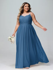 Robe Longue en Dentelle Et Tulle à Décolleté Illusion Bleu Encre