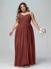 Robe Longue en Dentelle Et Tulle à Décolleté Illusion terracotta Grande Taille