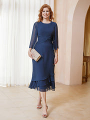 Robe en Mousseline Longueur de Mollet avec Veste Bleu Marine Grande Taille