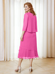 Robe en Mousseline Longueur de Mollet avec Veste Azalée