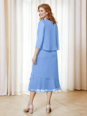 Robe en Mousseline Longueur de Mollet avec Veste Bleu