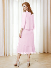 Robe en Mousseline Longueur de Mollet avec Veste Rose Pâle Grande Taille