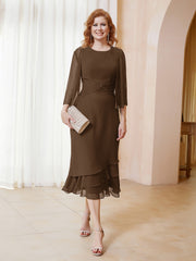 Robe en Mousseline Longueur de Mollet avec Veste Brun
