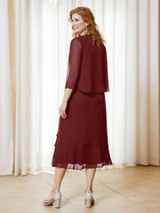 Robe en Mousseline Longueur de Mollet avec Veste Bordeaux Grande Taille