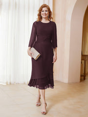 Robe en Mousseline Longueur de Mollet avec Veste Cabernet Grande Taille