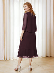 Robe en Mousseline Longueur de Mollet avec Veste Cabernet