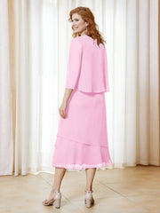 Robe en Mousseline Longueur de Mollet avec Veste Rose Bonbon Grande Taille