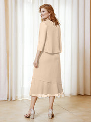 Robe en Mousseline Longueur de Mollet avec Veste Champagne