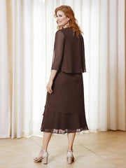 Robe en Mousseline Longueur de Mollet avec Veste Chocolat