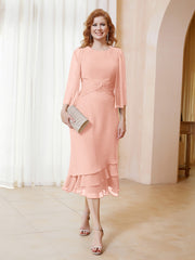 Robe en Mousseline Longueur de Mollet avec Veste Corail Grande Taille