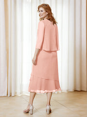 Robe en Mousseline Longueur de Mollet avec Veste Corail
