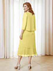 Robe en Mousseline Longueur de Mollet avec Veste Jonquille