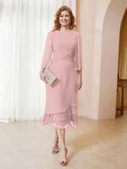 Robe en Mousseline Longueur de Mollet avec Veste Rose Poudré