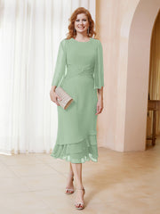 Robe en Mousseline Longueur de Mollet avec Veste Sauge Poudrée Grande Taille